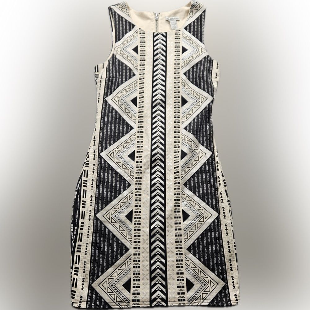 Aztec Print Bodycon Beige and Black Dress